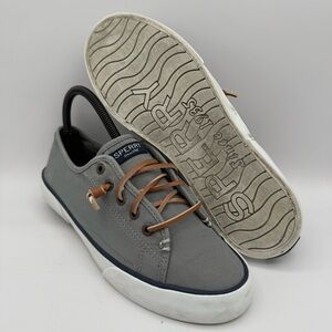 Women’s Sperry Pier View Gray White Canvas Low Top Top-Sider Sneakers Size 8